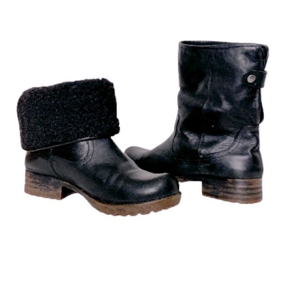 TaraM. Tori Boots Black Leather Convertible Fold Down wool Lined size 9 - Picture 1 of 13